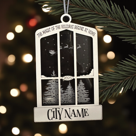 Holiday Ornament-The Magic of the Holidays Begins at Home - Custom City Name