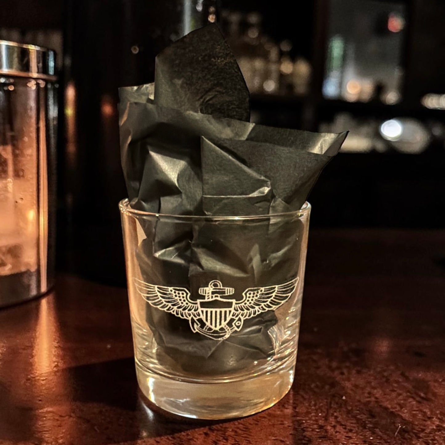 Rocks Glass Engraved 10oz - Naval/Marine Aviator Wings