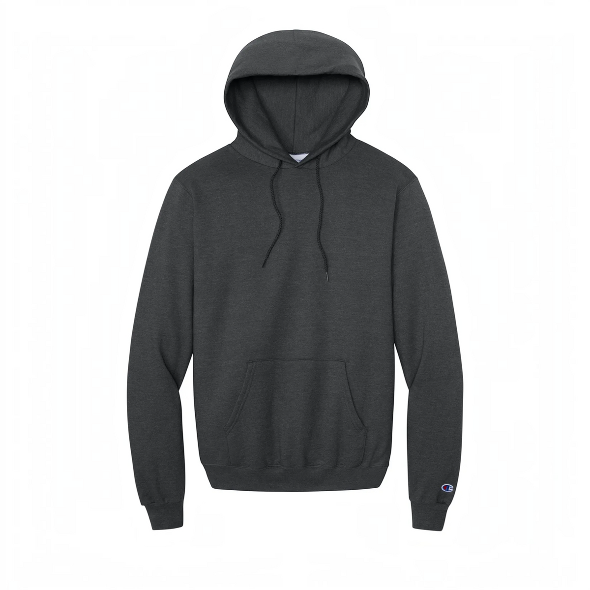 LZeeDoodle Designs charcoal grey Champion pullover hoodie with a front kangaroo pocket and drawstring hood