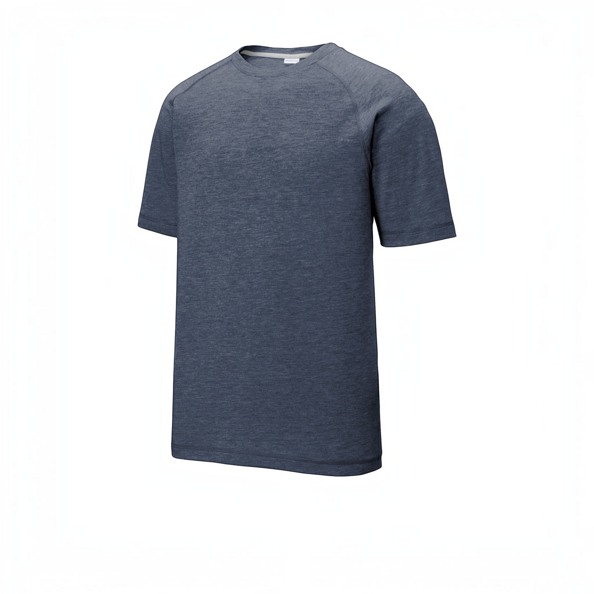 LZeeDoodle Designs performance crewneck athletic t-shirt in heathered navy blue with raglan sleeves