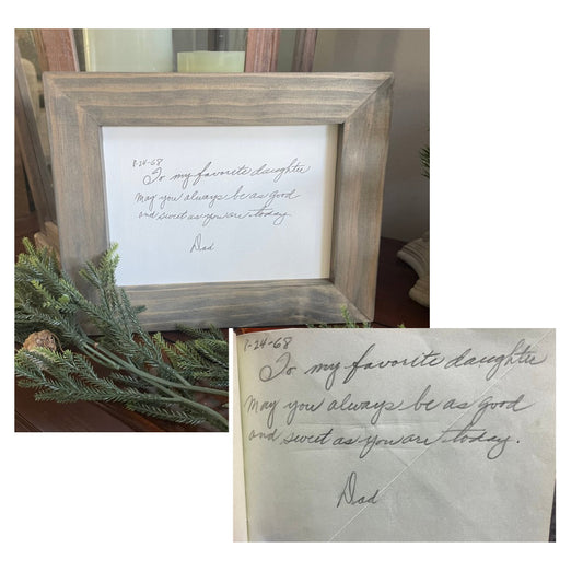 Handwritten Message, Laser-engraved in a Handcrafted Frame