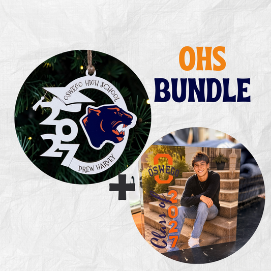 Bundle - Personalized Oswego High School Class of 2027 Senior Ornament & Acrylic Block Frame