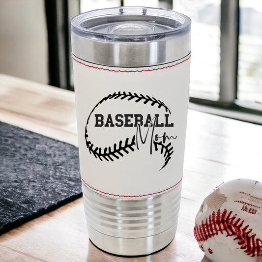 BASEBALL MOM 20OZ LEATHERETTE TUMBLER