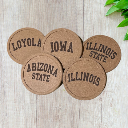 Cork Coasters - Custom School/University Name
