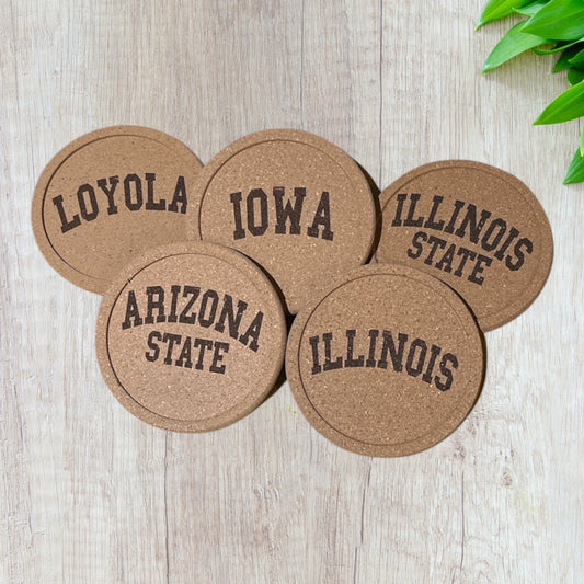 Custom College/University Name Cork Coasters
