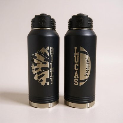 32oz Personalized Football or Cheer Engraved Stainless Steel Water bottle