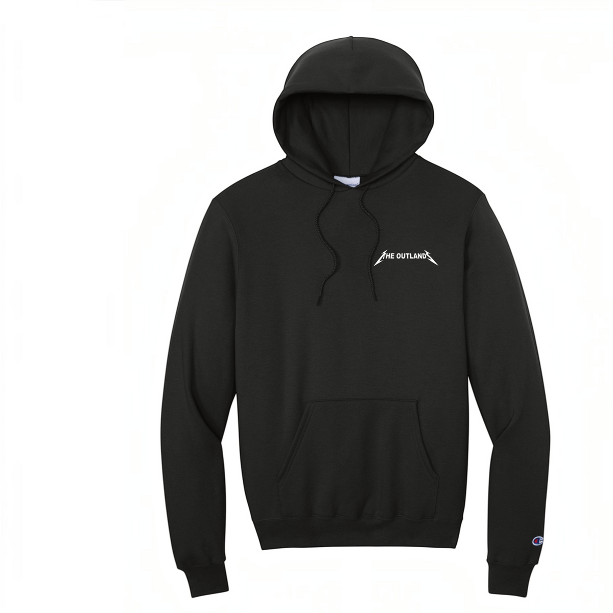 LZeeDoodle Designs black Champion pullover hooded sweatshirt with white The Outland logo on the chest