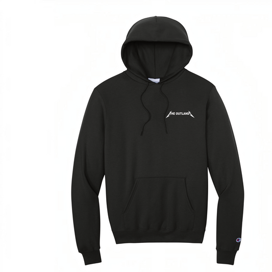 LZeeDoodle Designs black Champion pullover hooded sweatshirt with white The Outland logo on the chest