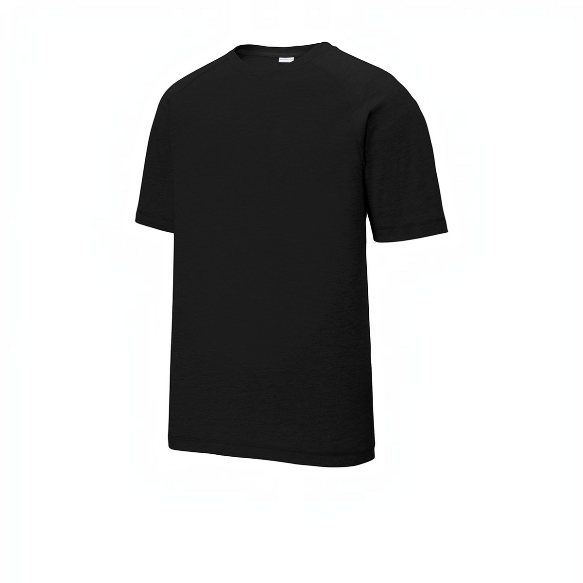 LZeeDoodle Designs black performance crewneck athletic t-shirt with short raglan sleeves for active wear.