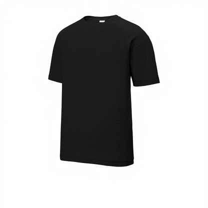 LZeeDoodle Designs black performance crewneck athletic t-shirt with short raglan sleeves for active wear.
