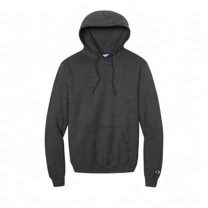 LZeeDoodle Designs charcoal grey Champion pullover hoodie with a front kangaroo pocket and drawstring hood