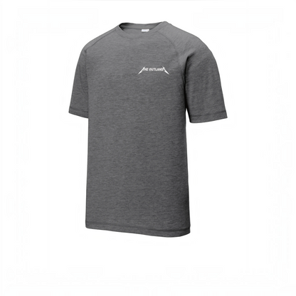 LZeeDoodle Designs grey performance crewneck athletic t-shirt with The Outland logo on the chest