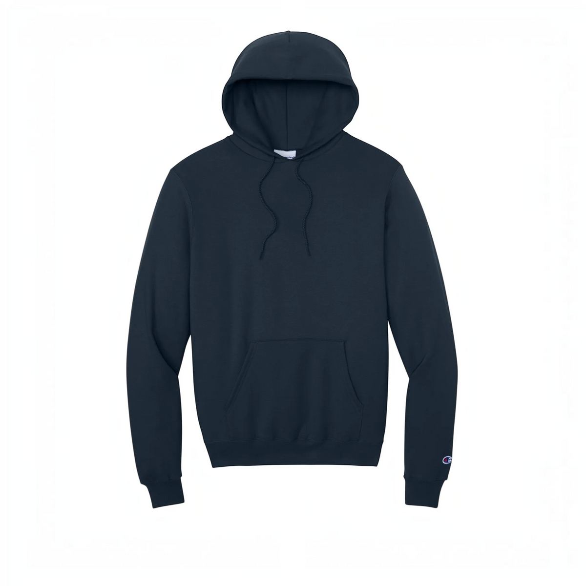 LZeeDoodle Designs navy blue pullover hoodie with a kangaroo pocket, adjustable hood, and sleeve logo detail.