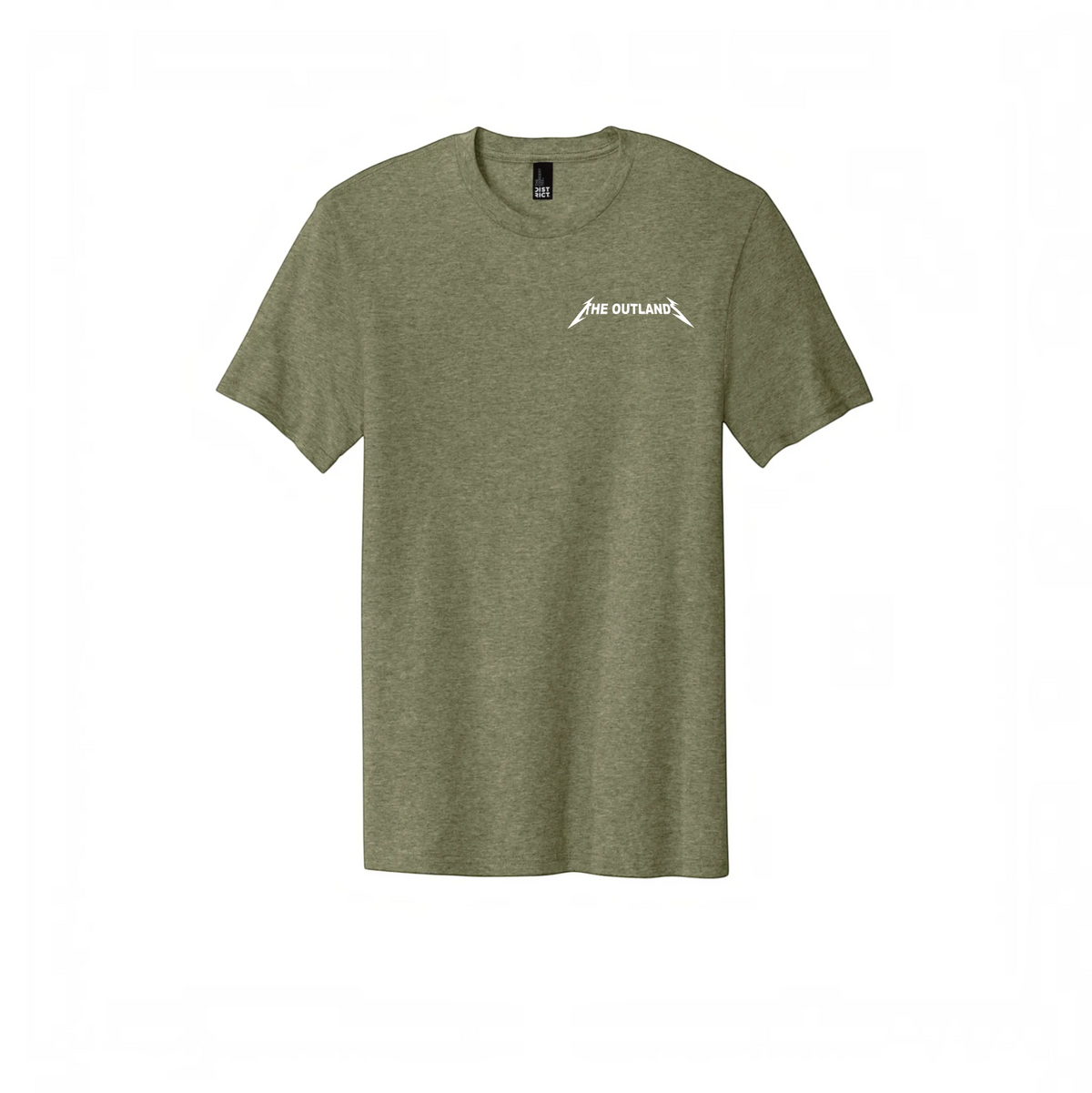 LZeeDoodle Designs olive green heathered crew neck t-shirt with white The Outland logo on the left chest