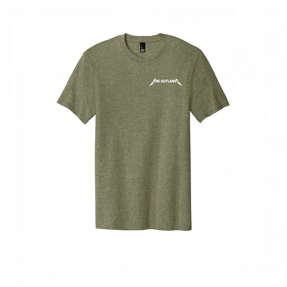 LZeeDoodle Designs olive green heathered crew neck t-shirt with white The Outland logo on the left chest