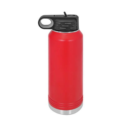 LZeeDoodle Designs 20oz red stainless steel water bottle with double wall insulation and black carry handle lid