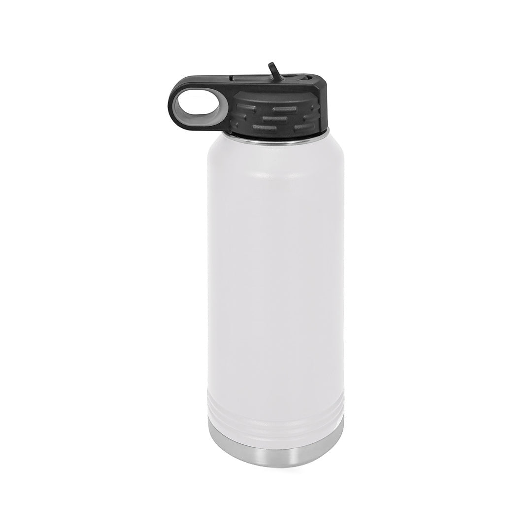 LZeeDoodle Designs 20oz white stainless steel water bottle with black lid and double wall insulation
