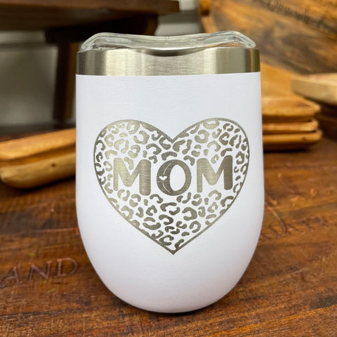 Mom Cheetah-print Heart Wine Tumbler  12oz