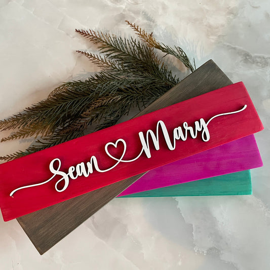 Personalized Couple Names| Wood Shelf Sign 12" x 3”