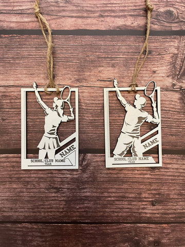 Female/Male tennis player laser cut ornament
