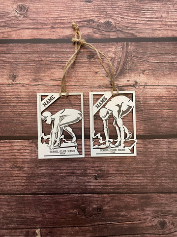 Female/male swimmer laser cut ornament